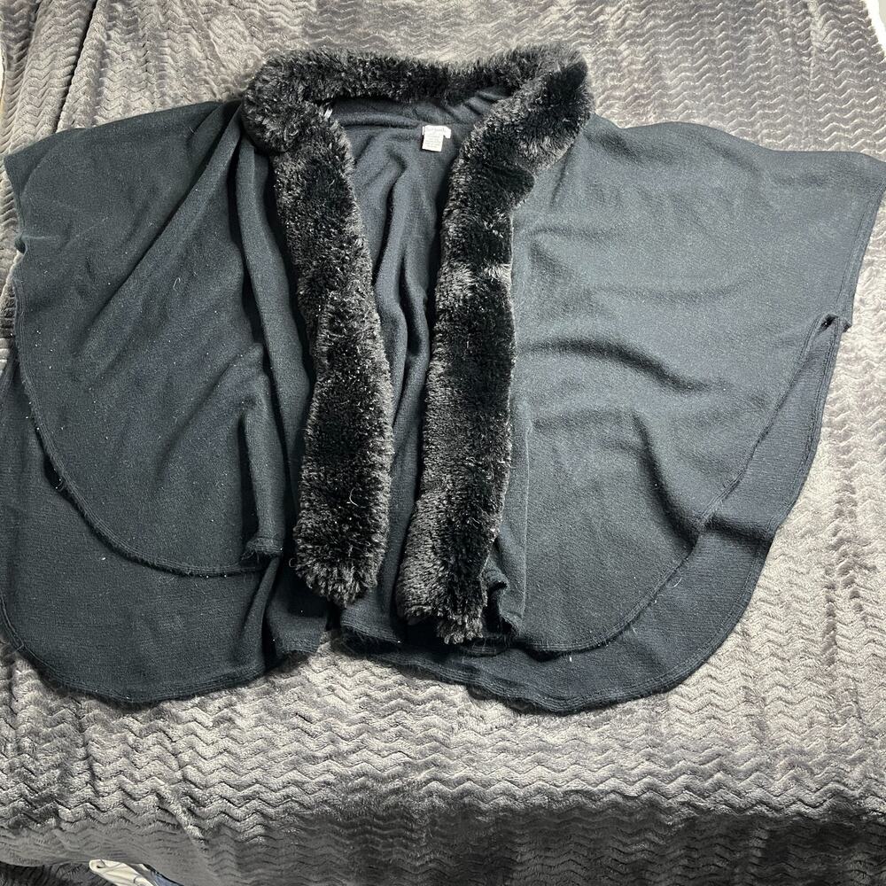 Just Jamie Faux Fur Ruana Poncho Wrap Black